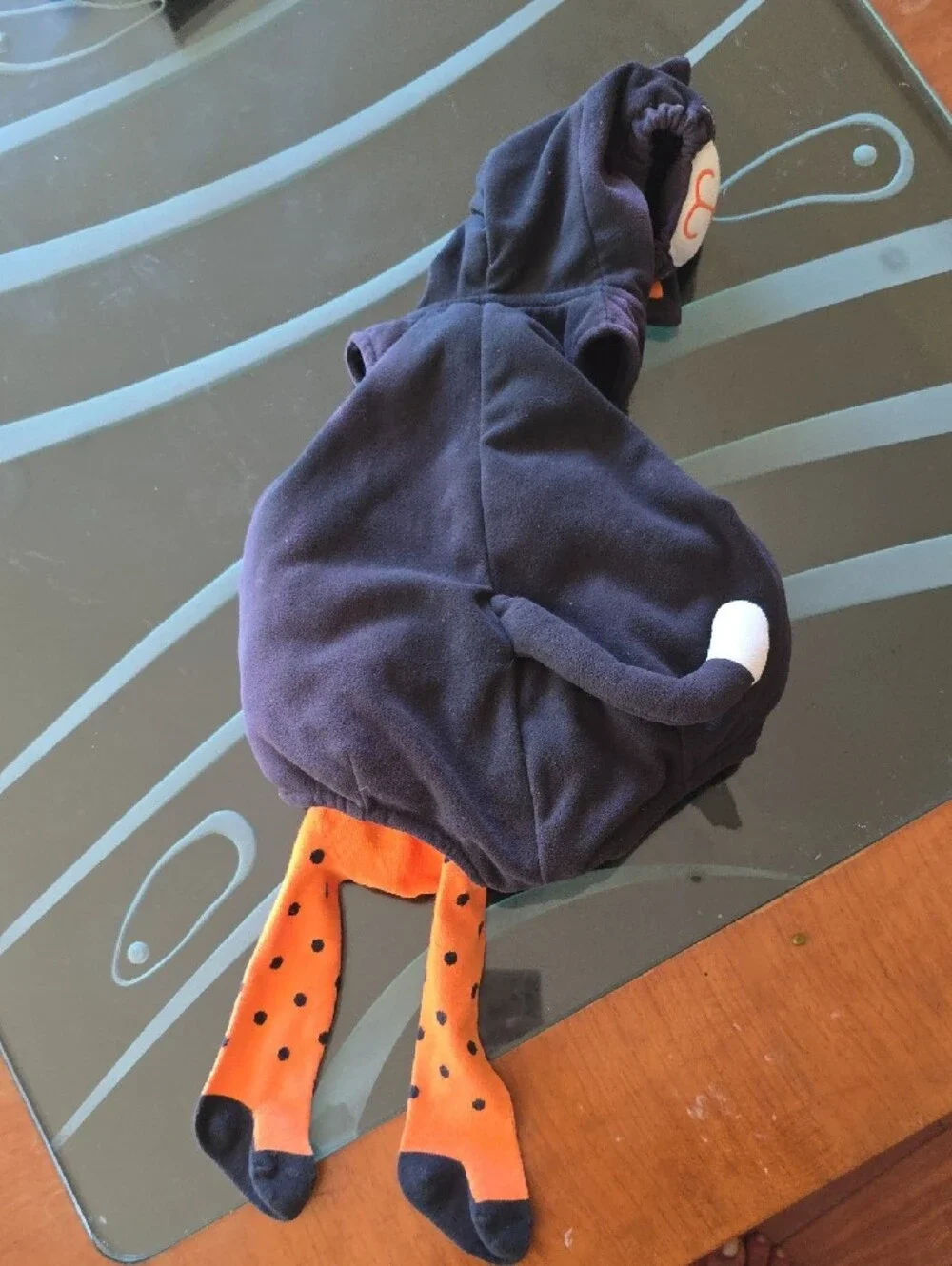 🎃🎃🎃Carter's Plush Black Cat Hooded Costume with Orange Polka Dot Tights